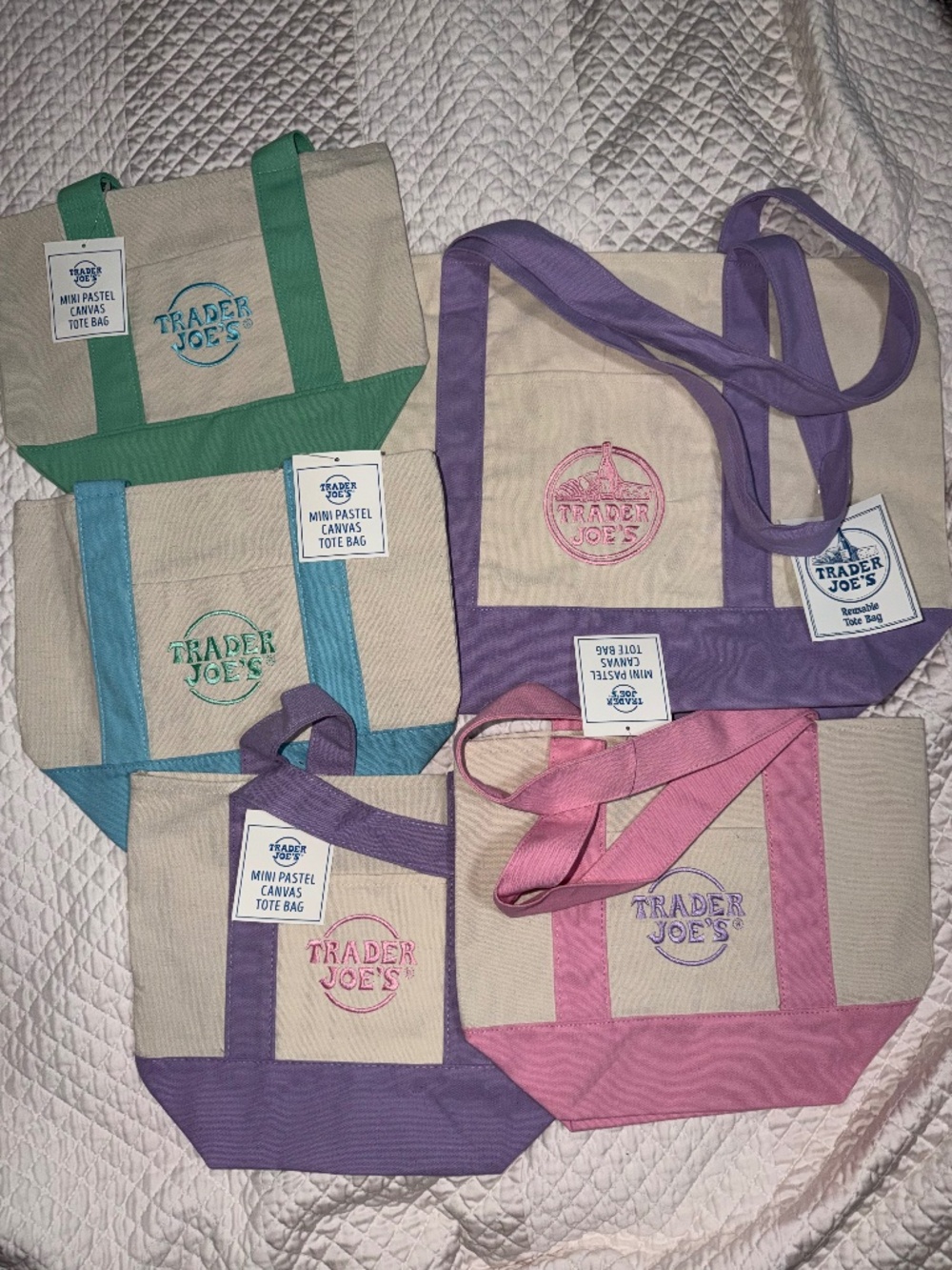 Trader Joe’s Pastel Large & Mini Canvas Totes Set of 5